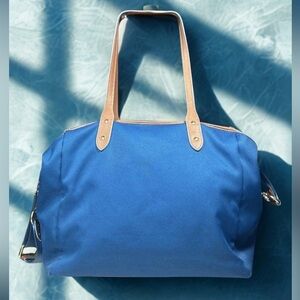 Coach | Bags | Coach Blue Brown Tote Leather Straps Discontinued Style ...